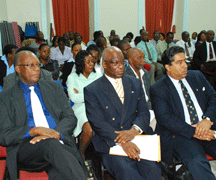CRC Chairman Parnel Campbell, Q.C. (L), drafters and other members of the Commission in Parliament this week. (Photo: Lance Neverson) 